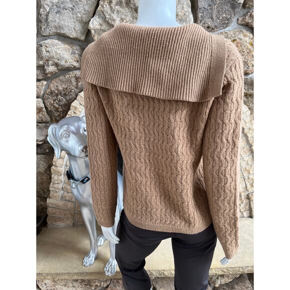 Theory V-Neck Dimensional Polo Wool Cashmere Brown Sweater Women's Size Small - Picture 2 of 7